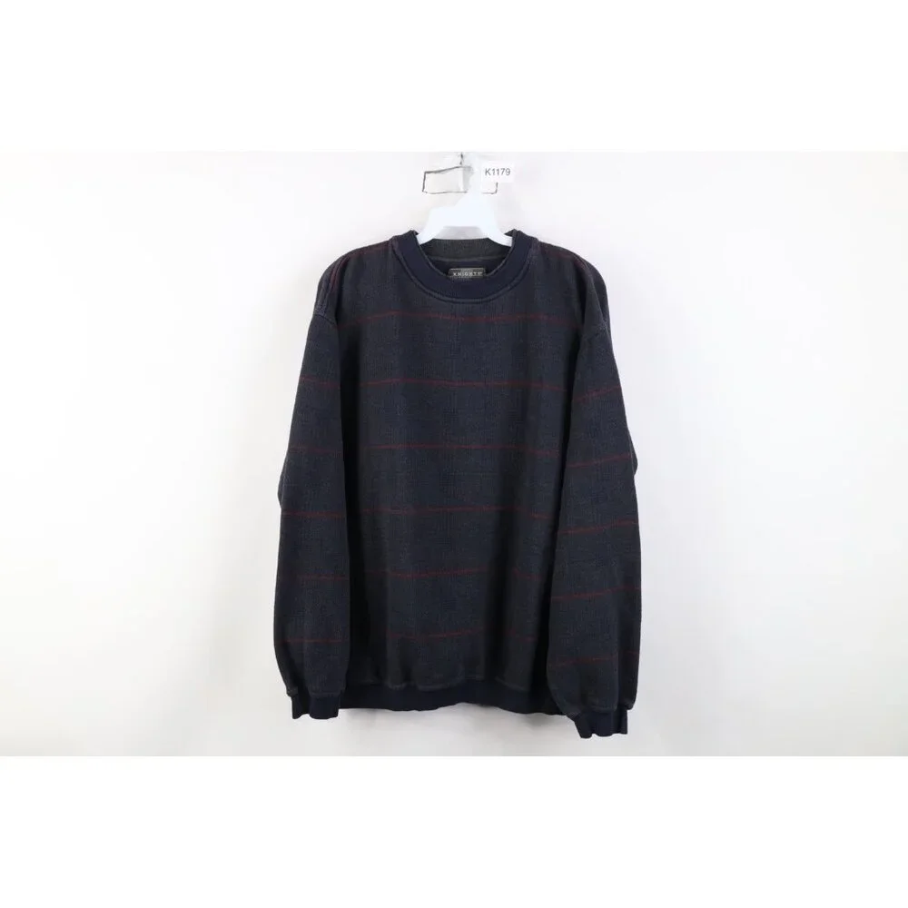 Vintage 90s Streetwear Mens Large Faded Layered Houndstooth Plaid Sweatshirt - Picture 1 of 10